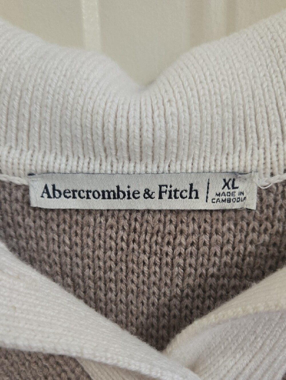 Abercrombie & Fitch Easy Long Sleeve Polo Sweater Beige XL Preppy Oversized - Picture 2 of 7